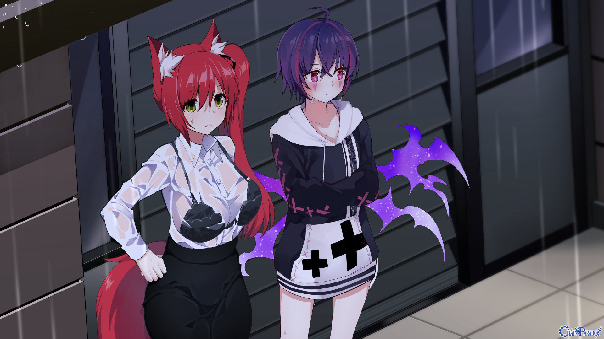 急な雨に降られて