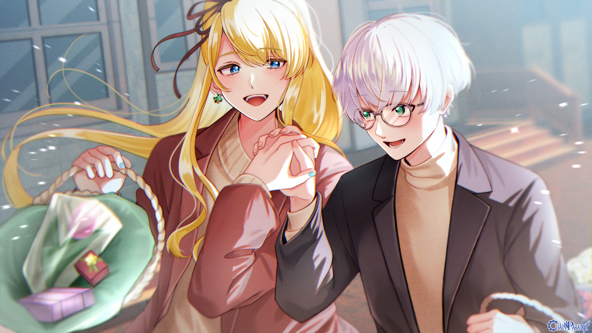 2人で歩く煉瓦道