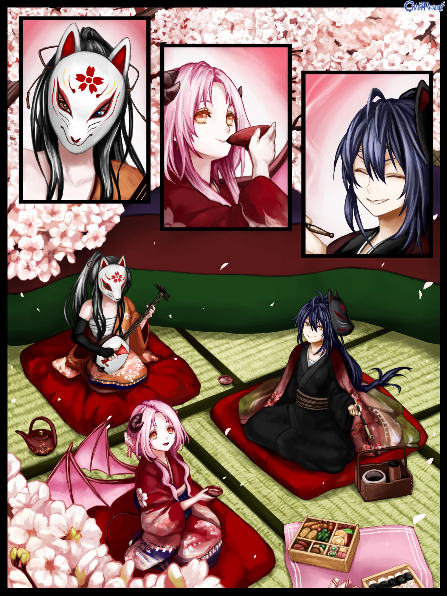 【花札】～三月～桜に幕